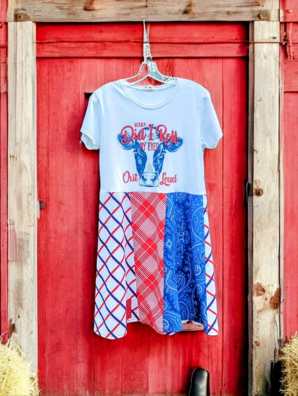 Upcycled Cow Patchwork Tee Dress M